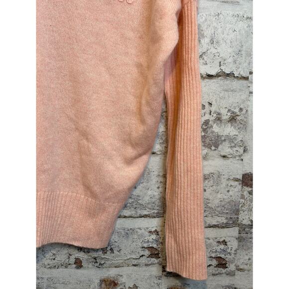 Rare Wildfox "shhh" embroidered 100% cashmere v-neck sweater pink coral size S - Picture 6 of 10